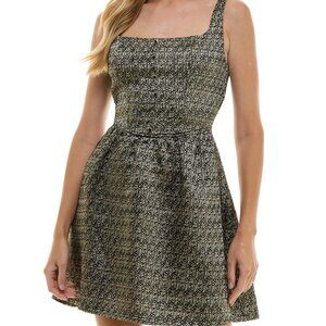 ✨City Studio Metallic Square-Neck Fit & Flare Dress – NWT Size 9/10✨
